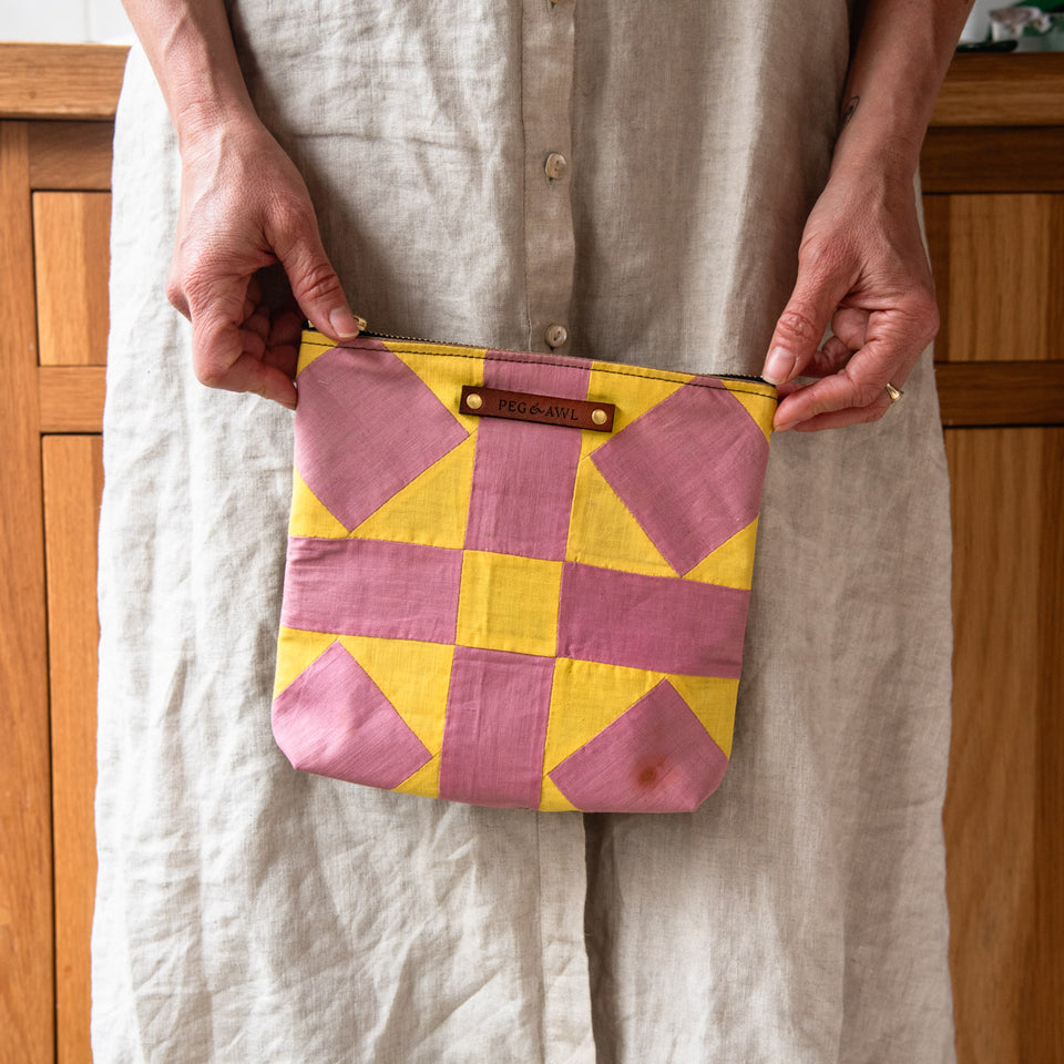 Custom Pouch with Antique Quilt Block: Arianne