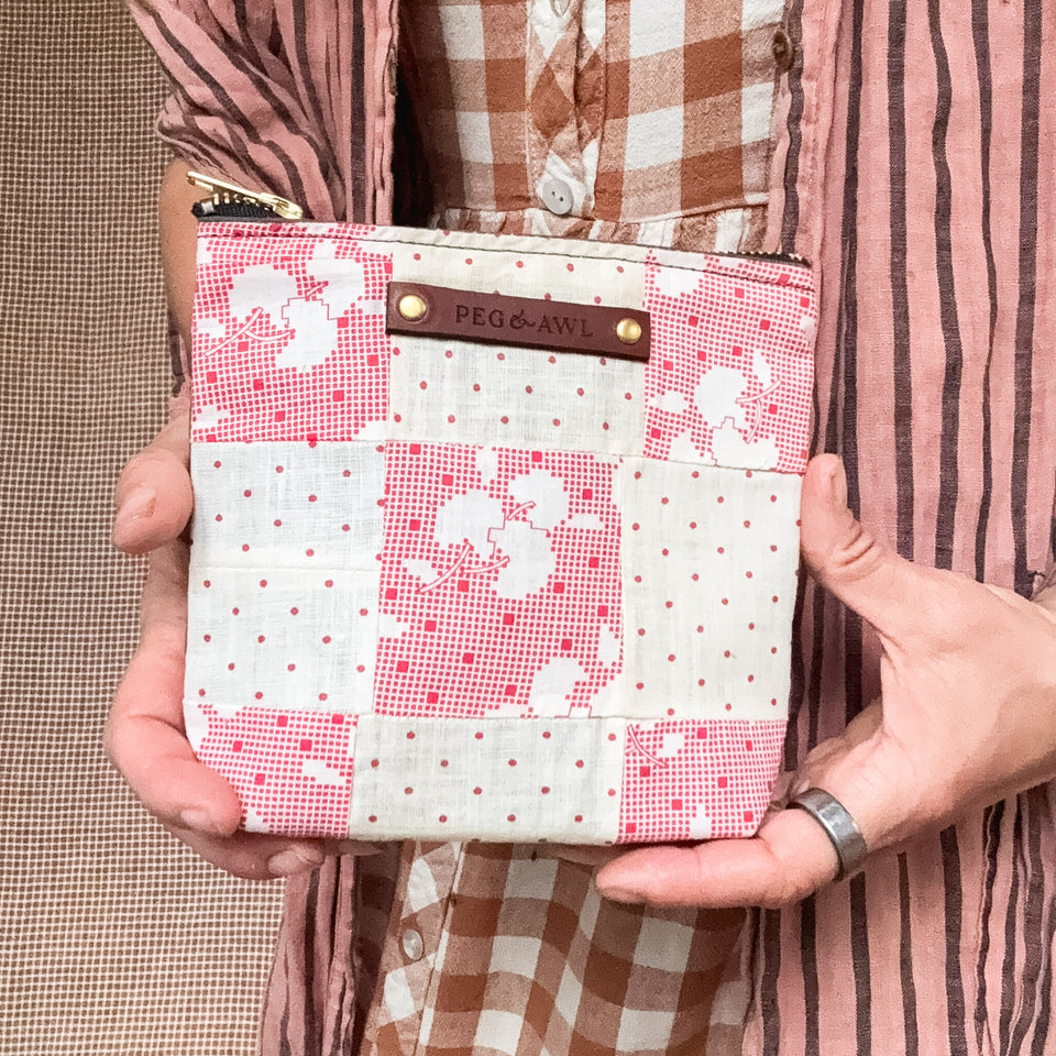 Custom Pouch with Early 1900s Quilt Block: Cherry #1