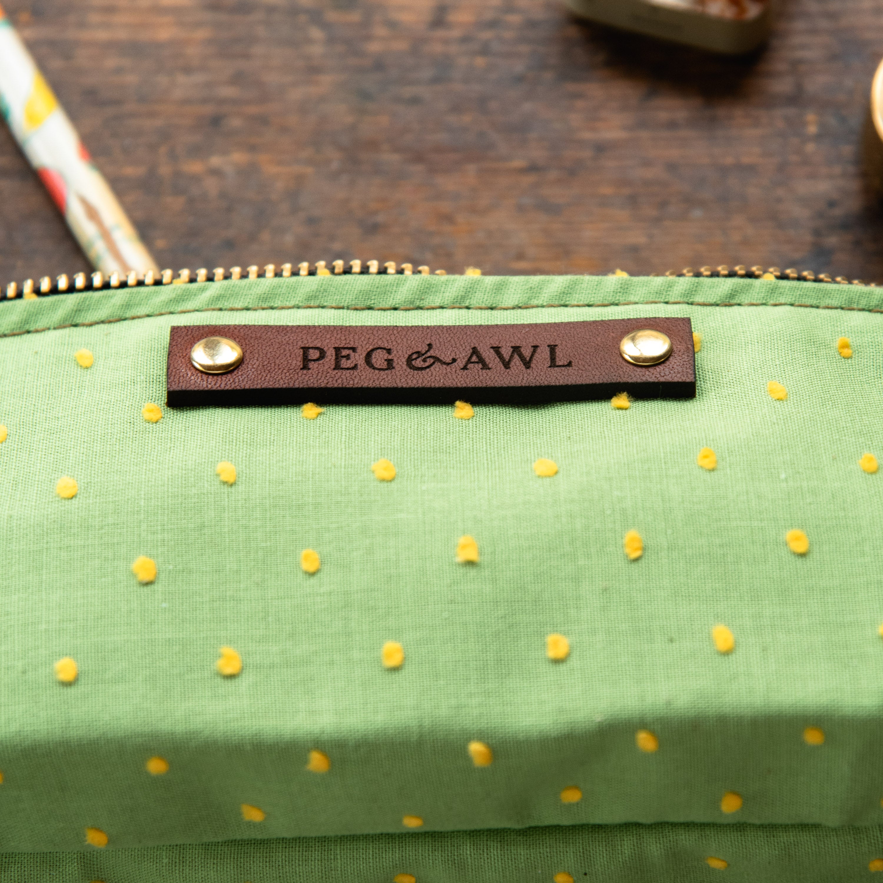 Drafter Pouch with Yellow Fluffy Spots on Green!: Elin