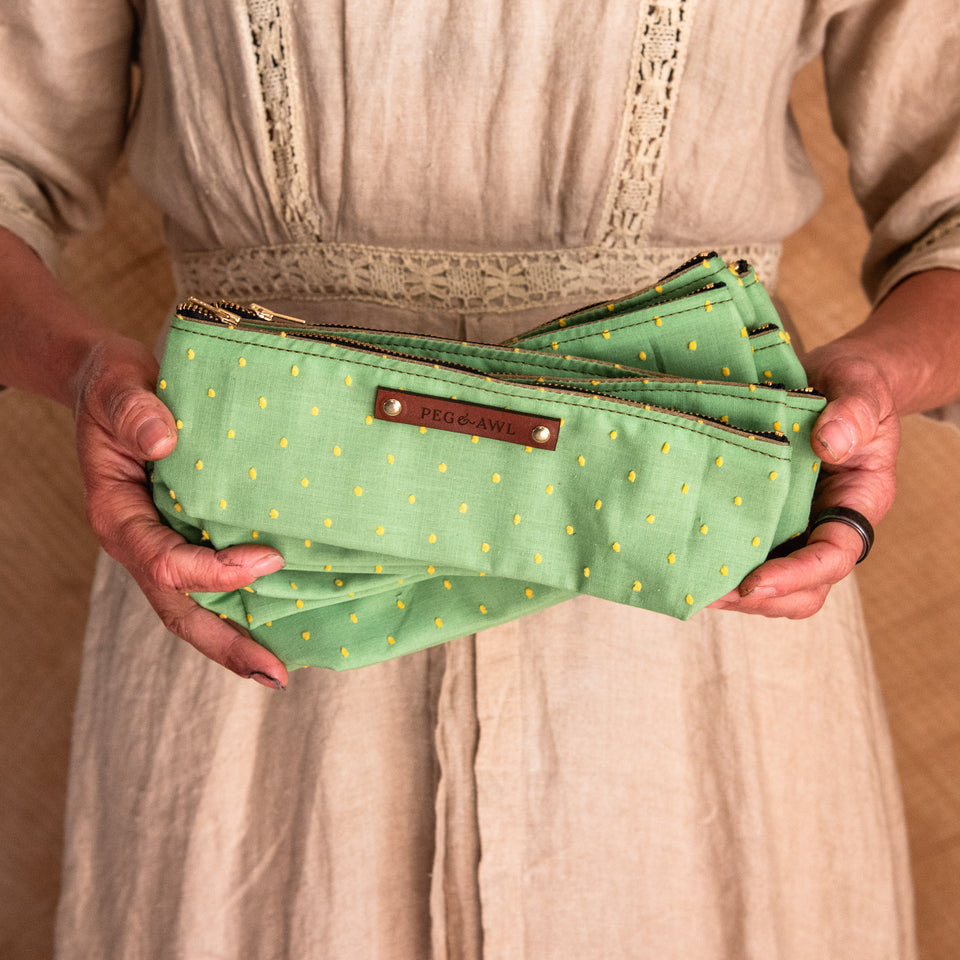 Drafter Pouch with Yellow Fluffy Spots on Green!: Elin