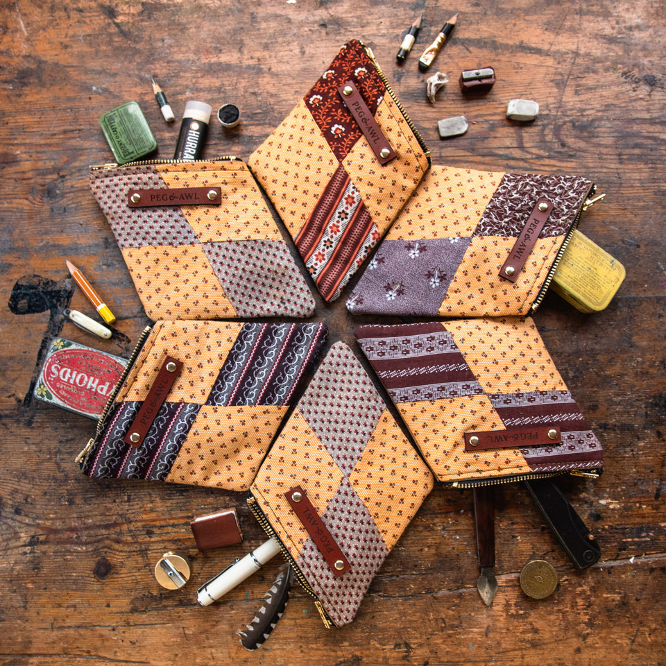 Custom Rhombus Pouch with Late 1800s - Early 1900s Orphan Quilt Block: Libra