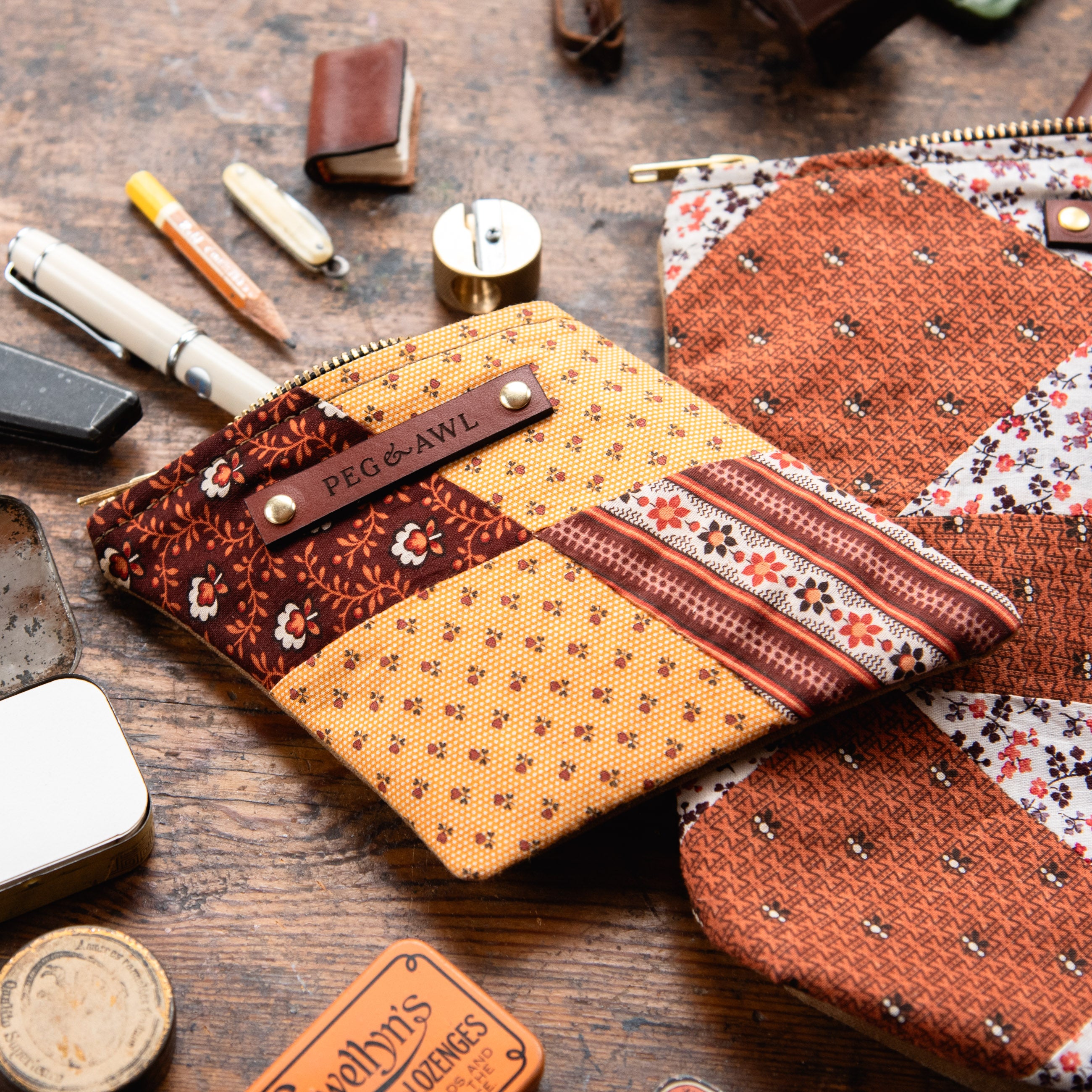 Custom Rhombus Pouch with Late 1800s - Early 1900s Orphan Quilt Block: Libra