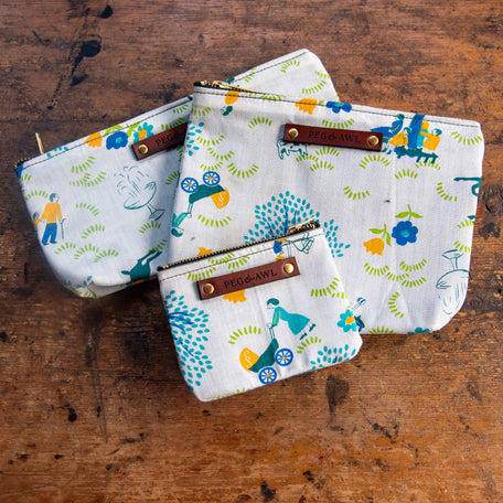 Scholar Pouch with Mid-Century Cotton Print: Eddie