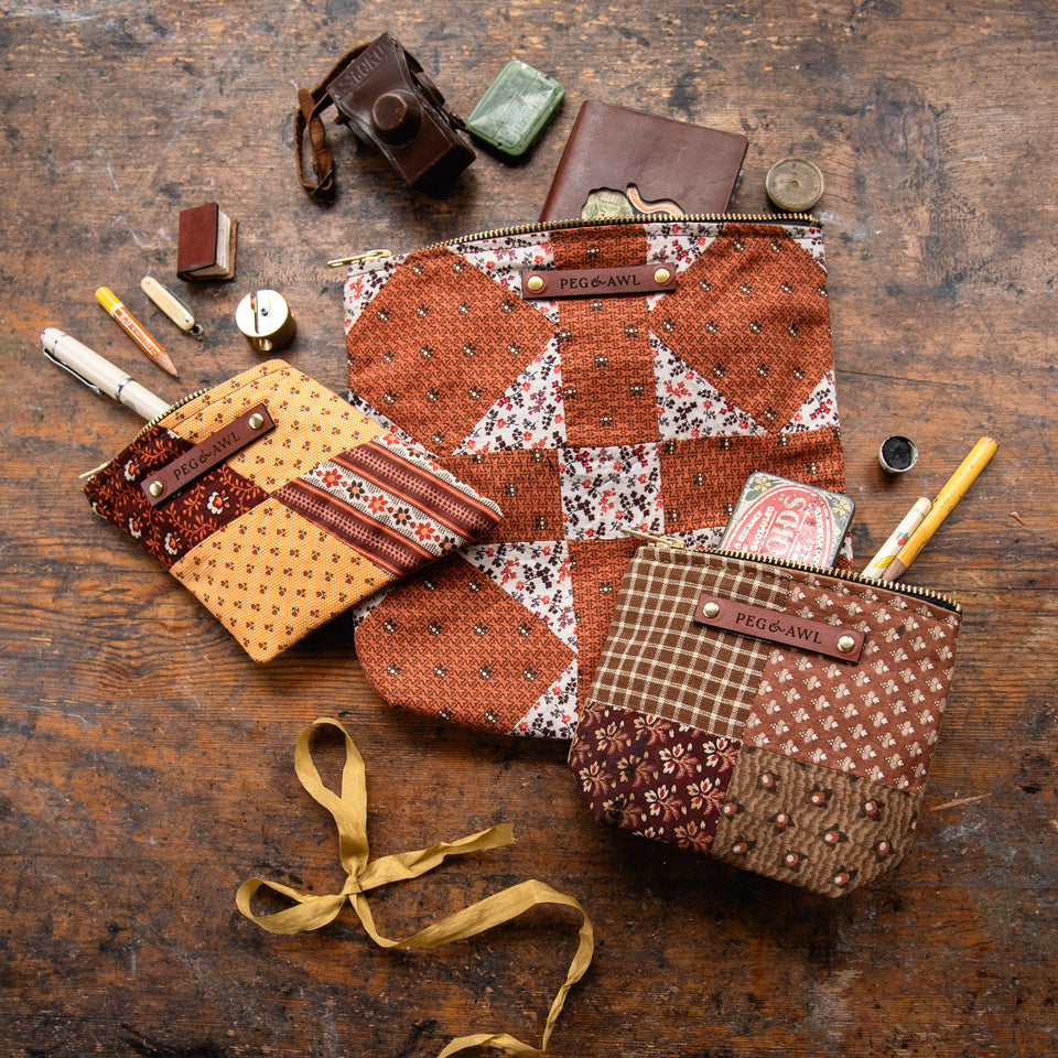 Custom Pouch with Late 1800s - Early 1900s Orphan Quilt Block: Linden