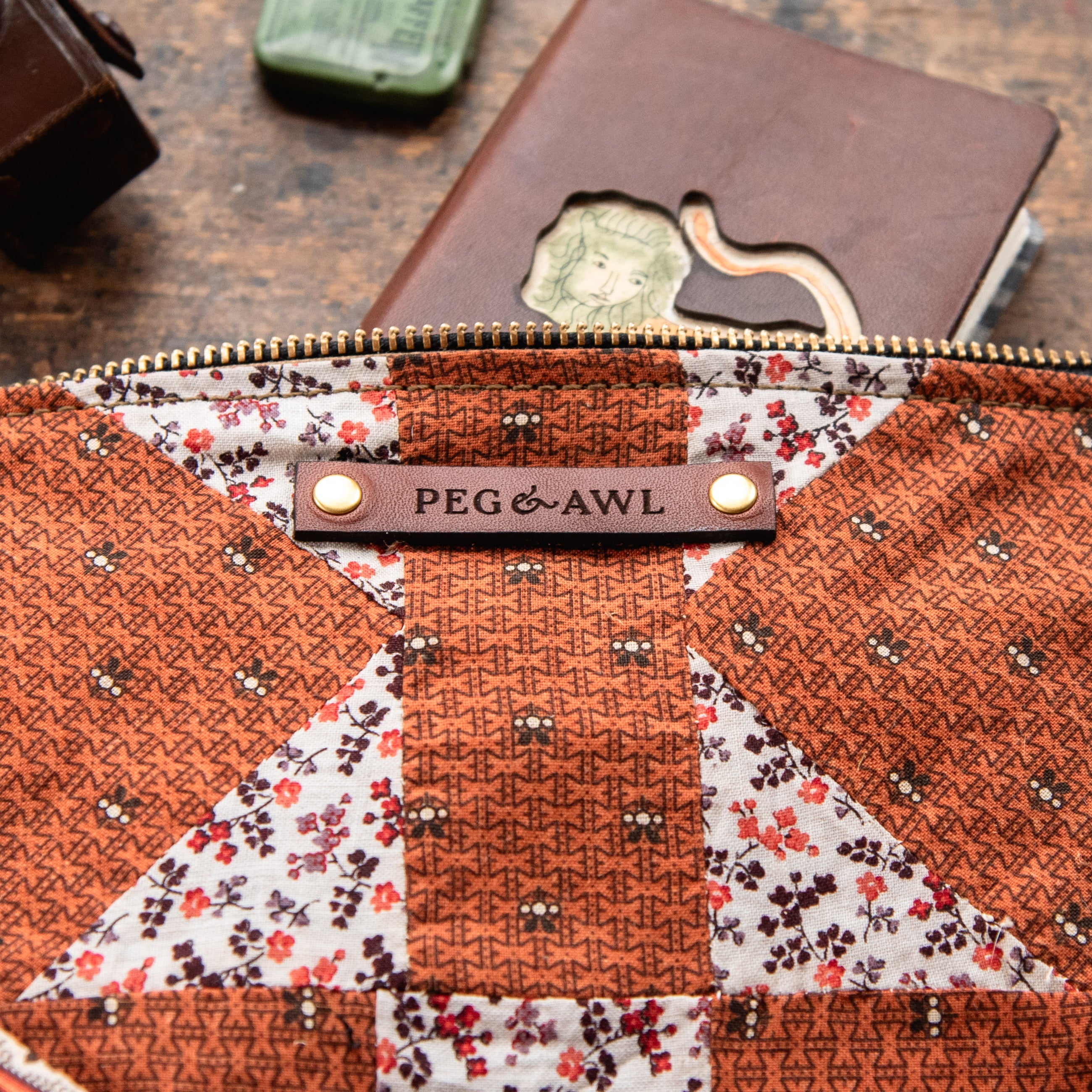Custom Pouch with Late 1800s - Early 1900s Orphan Quilt Block: Linden