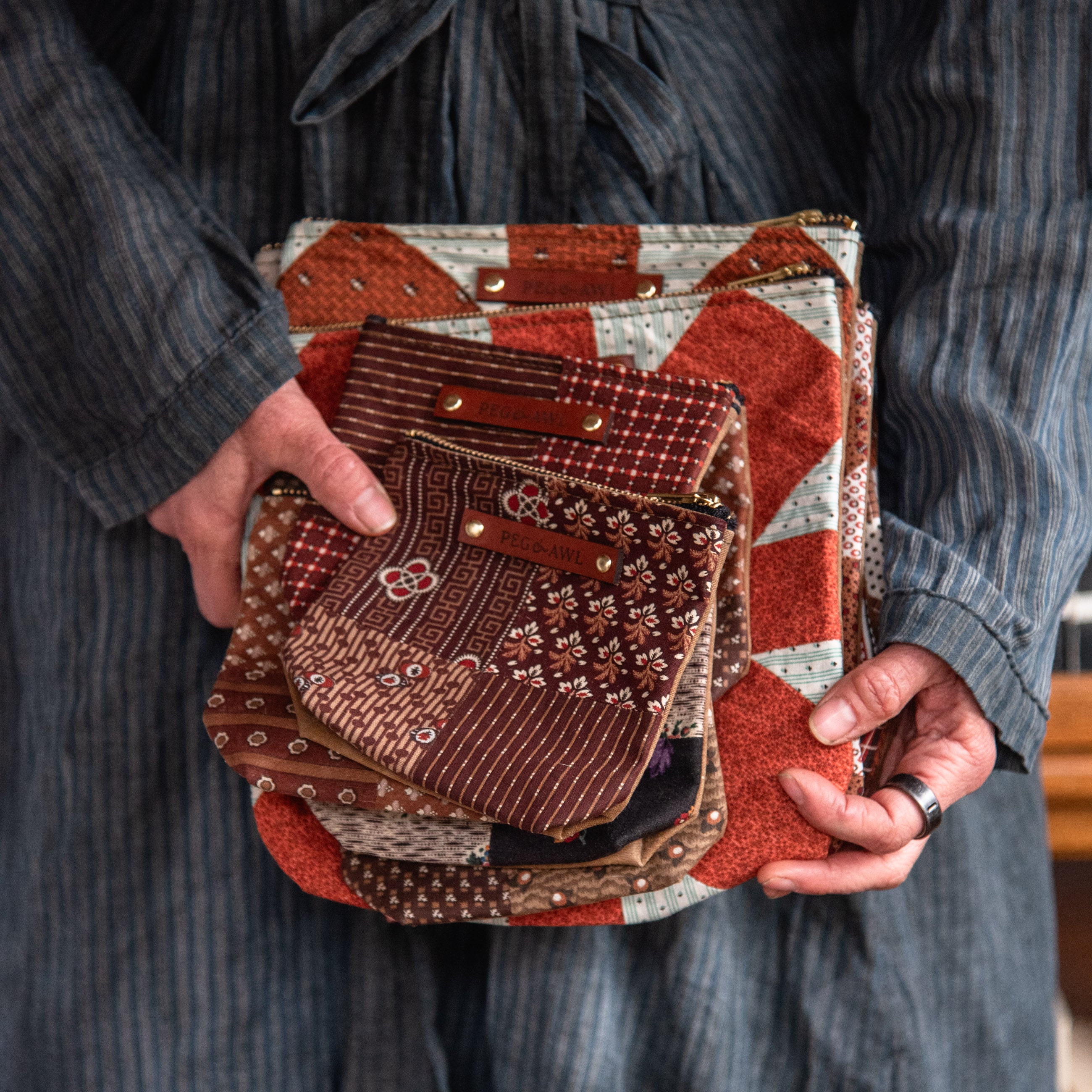 Custom Pouch with Late 1800s - Early 1900s Orphan Quilt Block: Linden