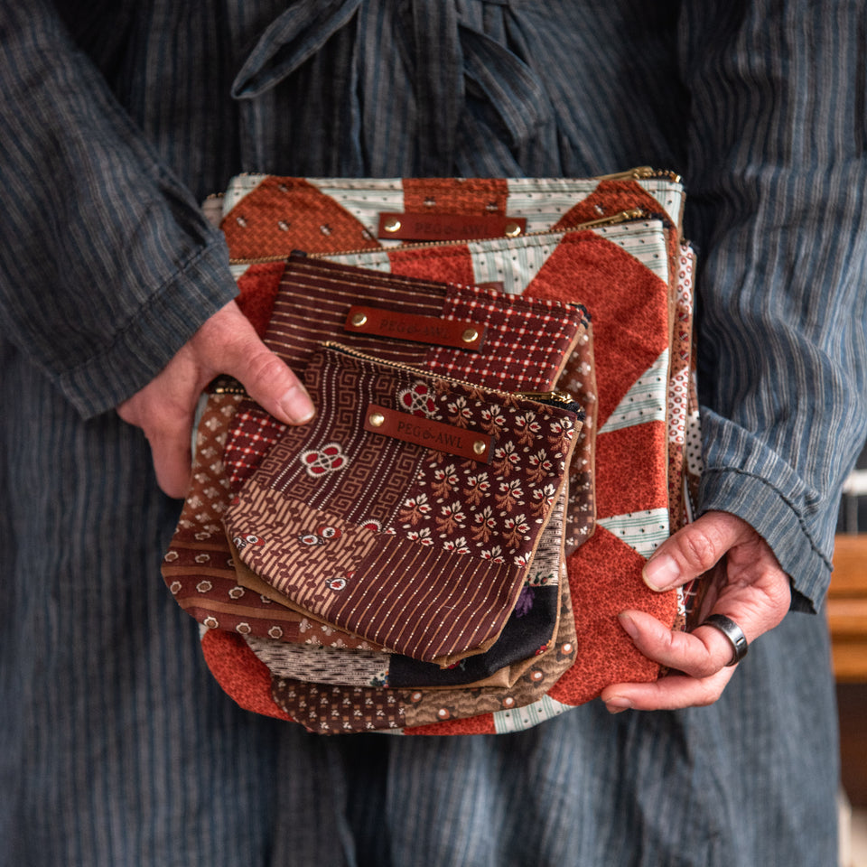 Custom Pouch with Late 1800s - Early 1900s Orphan Quilt Block: Linden