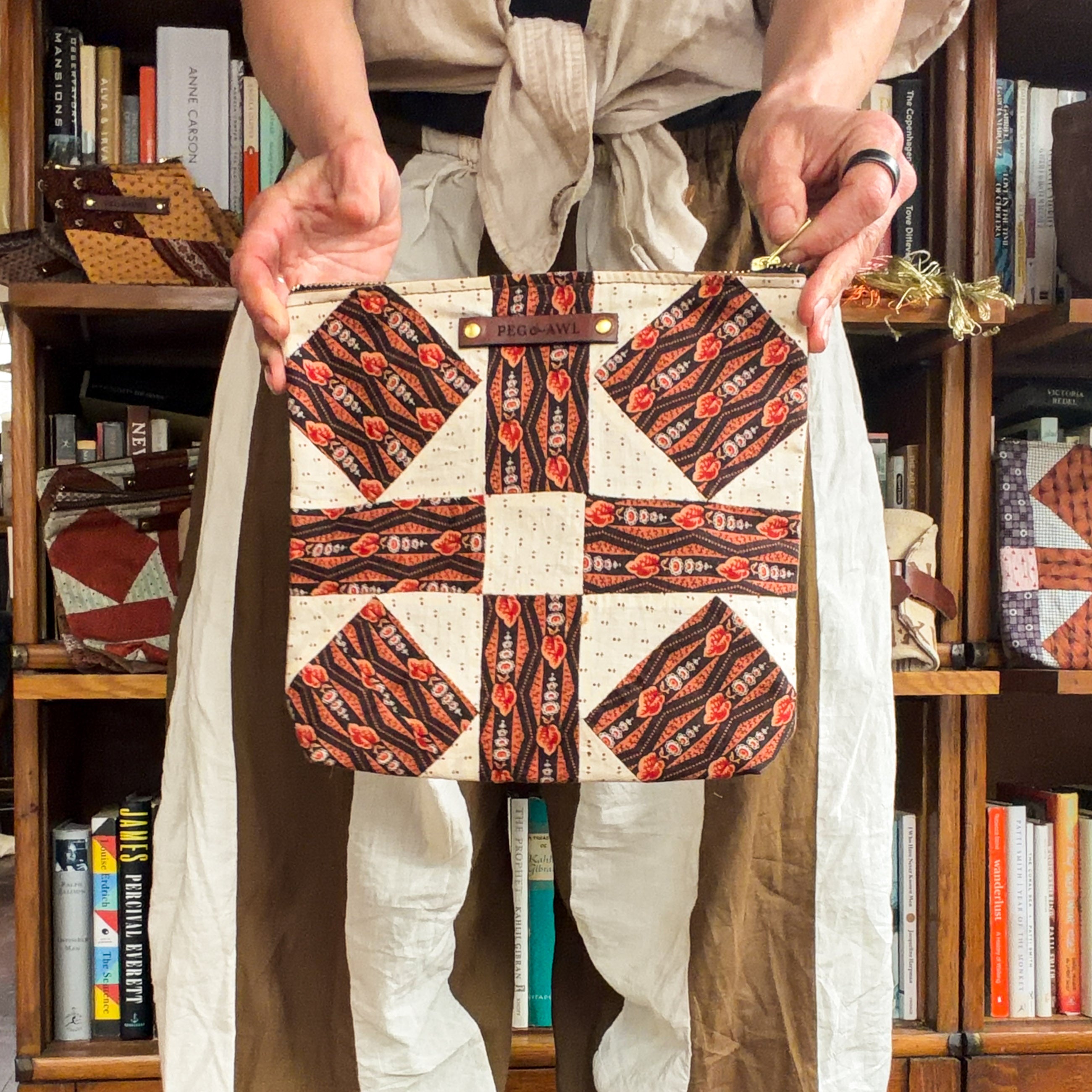 Custom Pouch with Late 1800s - Early 1900s Orphan Quilt Block: Linden